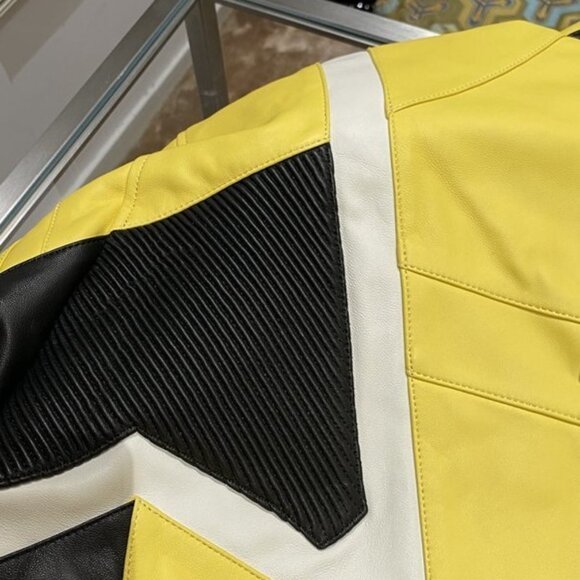 Balenciaga Racer Oversized Distressed Panelled Leather Jacket – Signal Yellow - Picture 8 of 9
